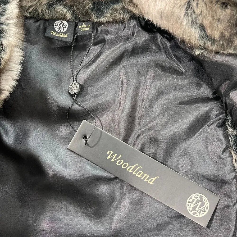 Woodland Cashmere Vest Womens L Faux Fur Black Tan Boho Western Chic‎ NWT Size L - Image 5