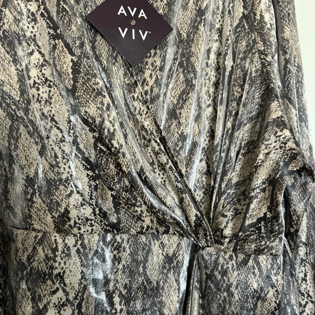 Ava & Viv Brown/Blk  Snake Print Faux Wrap Dress Sz 3X - Image 4