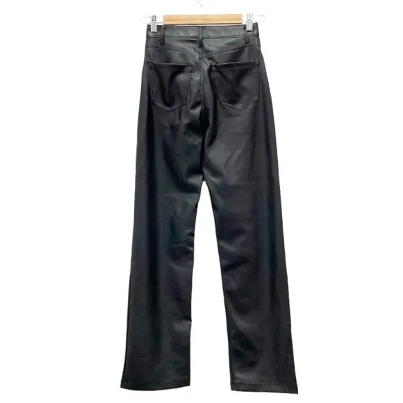 Hollister Black Faux Leather 90s Relaxed High Rise Straight Leg Pants Size 25 - Image 3
