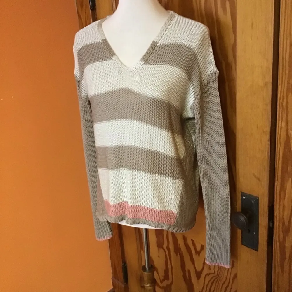 Quinn Earthy Striped V Neck Sweater Brown Size L - Image 11