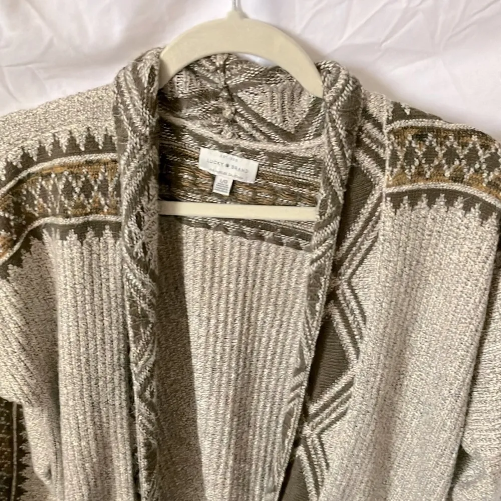 : Cream/Olive Green Cardigan- warm/cozy- L - Image 4