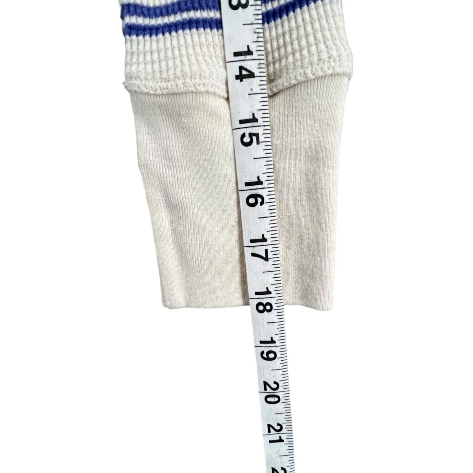 Aritzia Babaton Thermal Sweater Women S Cream Blue Striped Waffle Knit Cowl Neck - Image 12