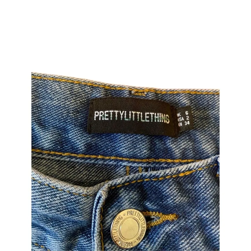 Pretty Little Thing Frayed Long Line Jeans Denim Fringe Boho Bohemian Hippie - Image 6