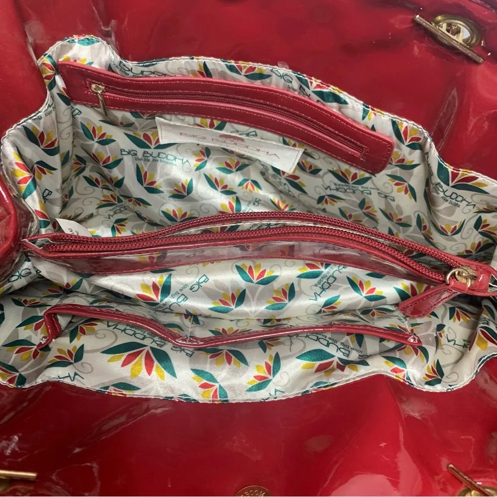 Big Buddha Red Quilted Shoulder Bag with Chain Details Patent Leather - Image 8