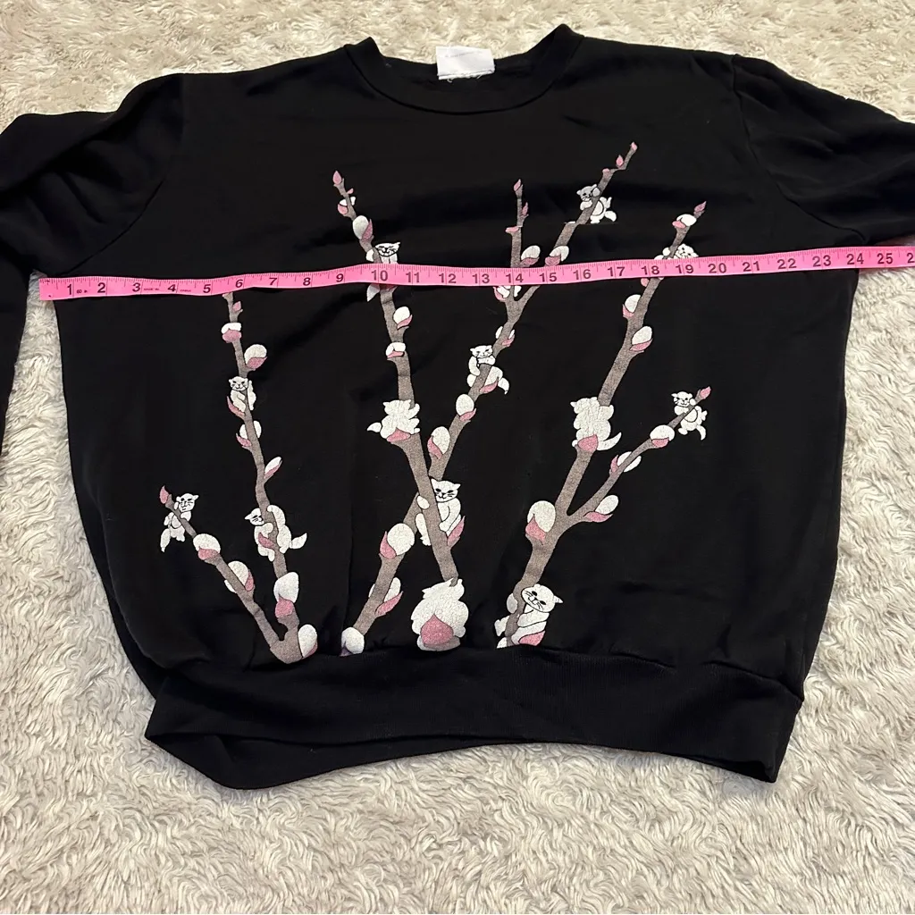 Vintage SPUMONI Crewneck Sweatshirt Cats Cherry Blossom Kittens 80s Black Pink Size M - Image 6