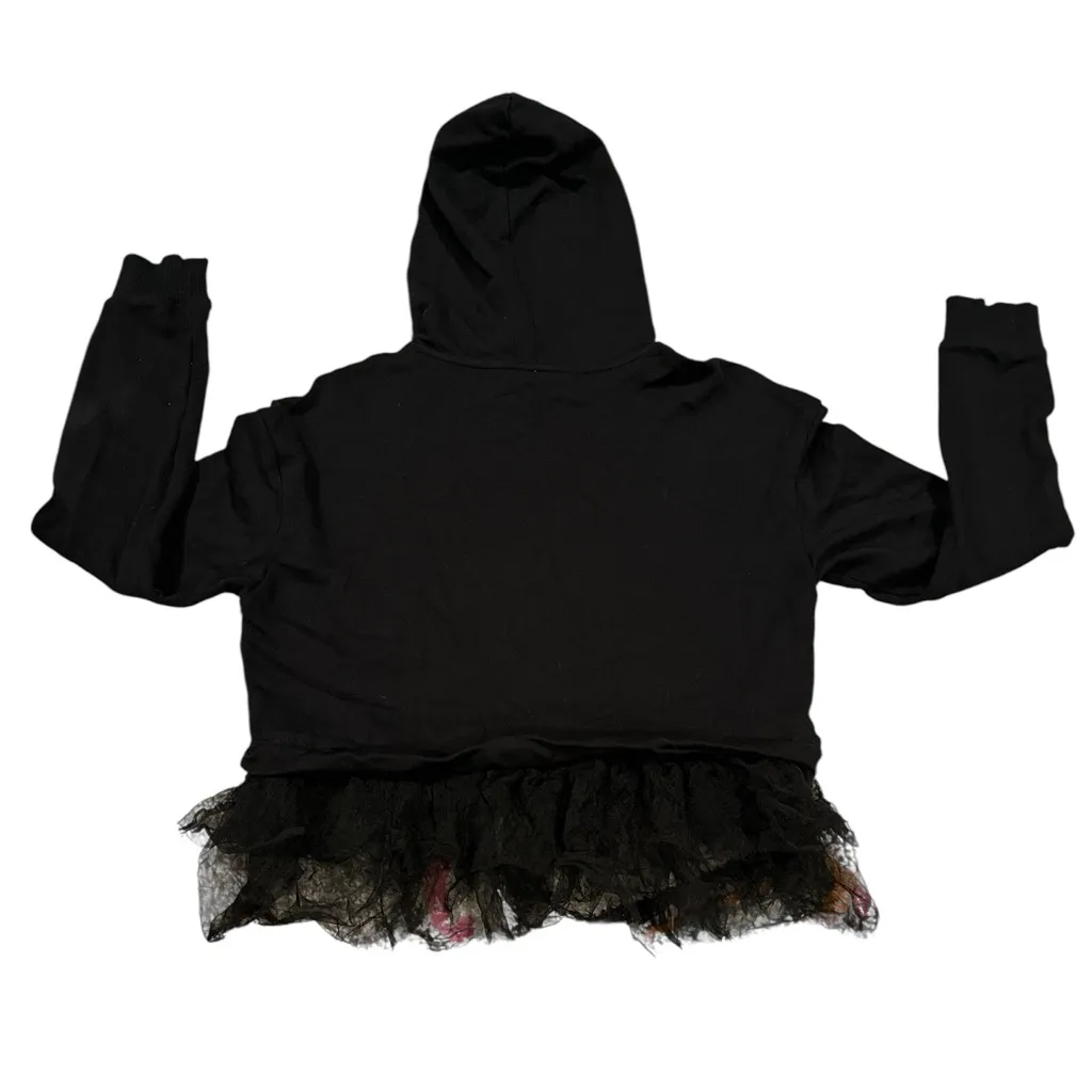 Anthropologie Black Women's Hoodie with Tulle Hem S - Image 5