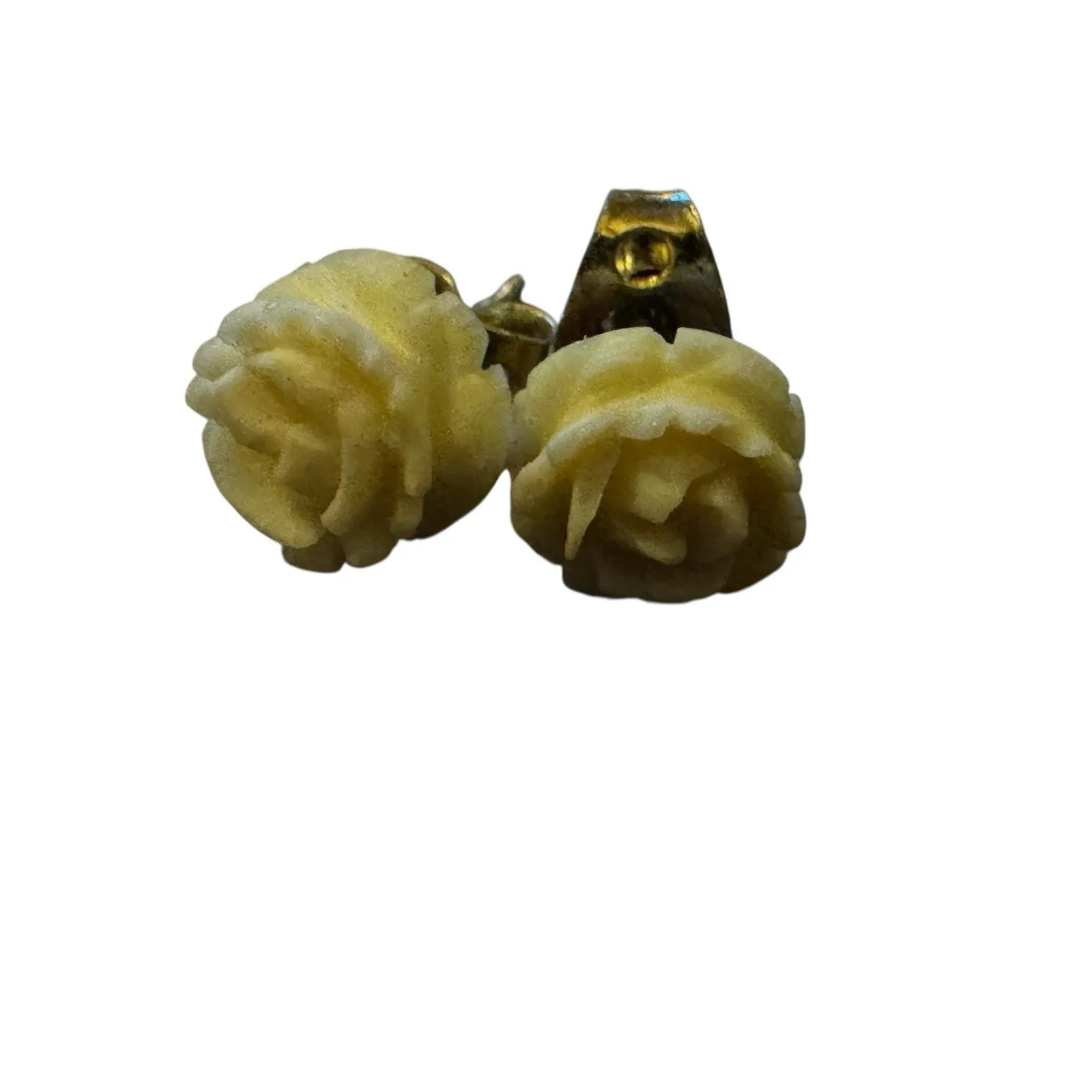 Vintage White Flower Filigree Leaf Brooch Pin Gold Tone Matching Earrings Set - Image 7