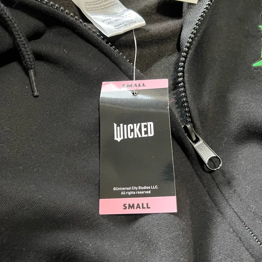 WICKED Unisex Black Full Zip Hoodie Sweatshirt Adult Sz S NWT Universal Studios - Image 6