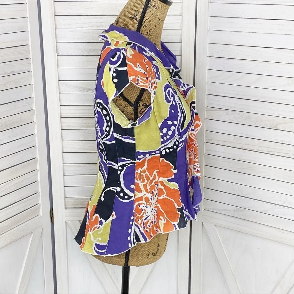 Sequel Abstract Paisley Tie Neck Panel Button‎ Front Shirt Purple Multi 8 - Image 3