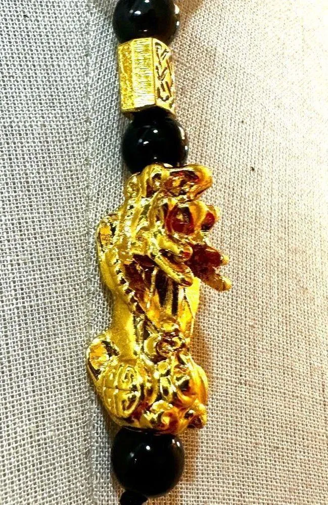 Lucky Dragon gold tone pendant necklace Black - Image 3