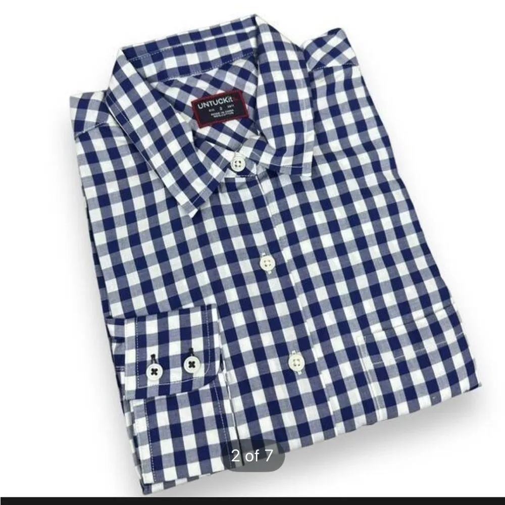 UNTUCKit Womens Blue White Gingham Check Button Down Shirt Size 2 - Image 2