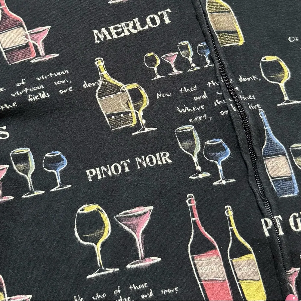 Vintage Wine Hoodie Zip Up Jacket Shirt Top USA S Small Black - Image 2