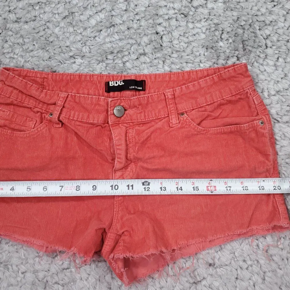 BDG Urban Outfitters Low Slung Corduroy Cutoff Shorts Size 30 Coral Orange Pink - Image 14