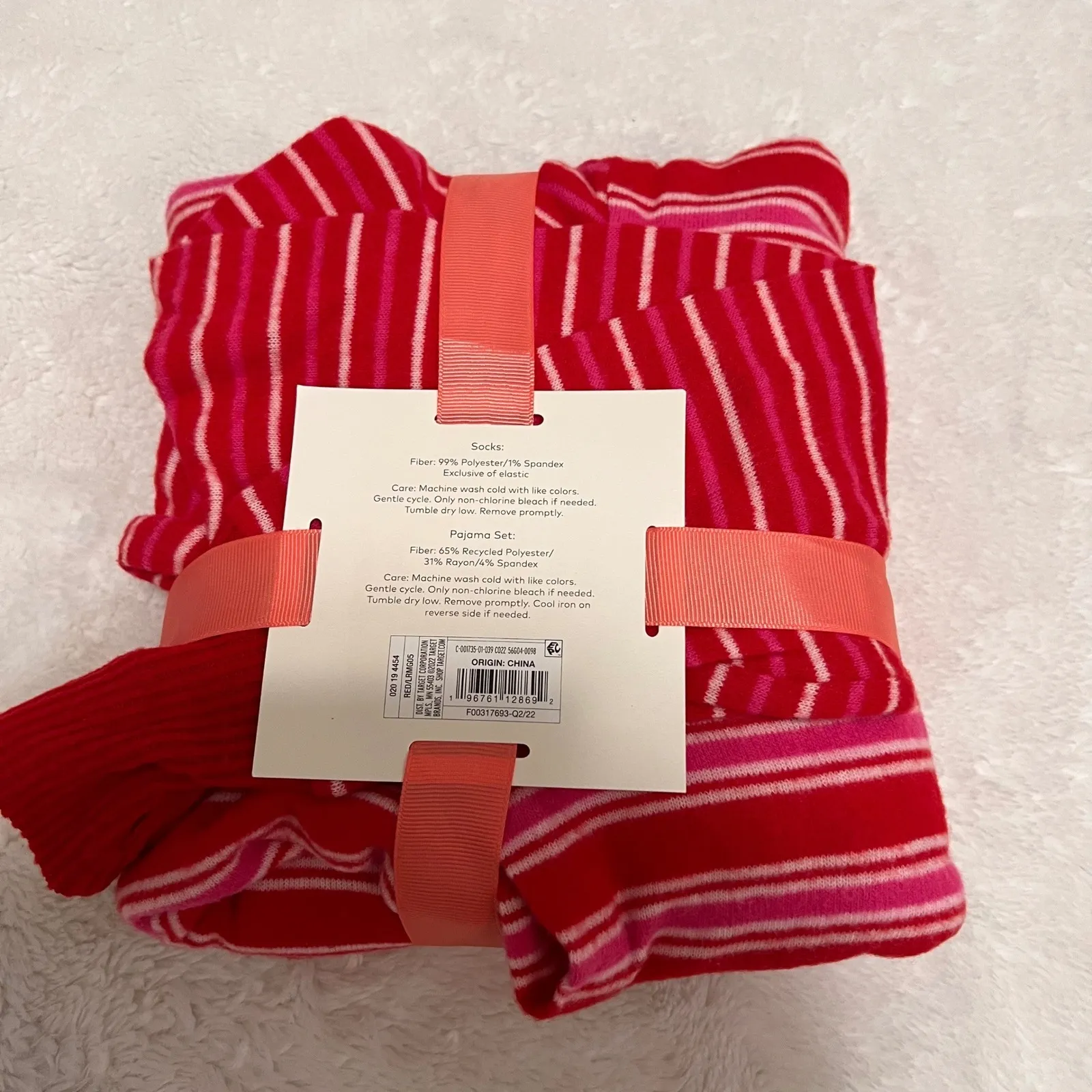 Calsie Red Pink Stripe Pajama Set Long Sleeve Shirt Pants Socks Size Large NWT - Image 3