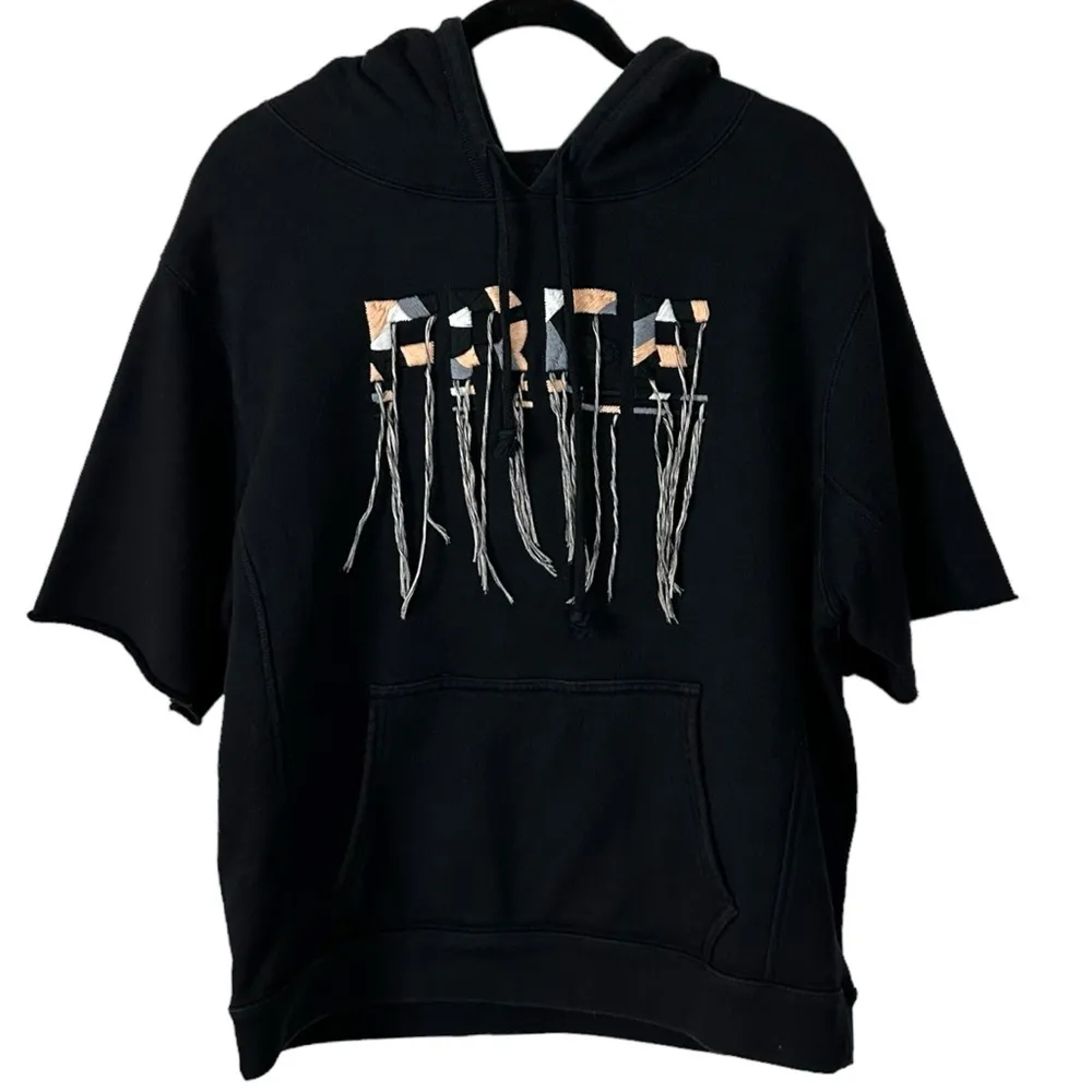 Free People FP Movement Fringe Muscle Hoodie Sweatshirt Black Medium Boxy Crop - Image 6