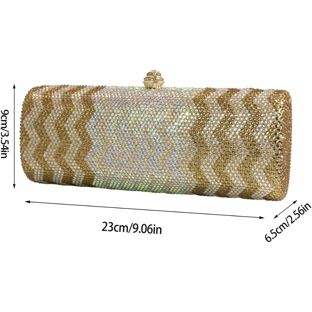 ⚡ Women's Gold Glittering Cylinder Rhinestone Evening Sparkling Clutch Bag - Image 3