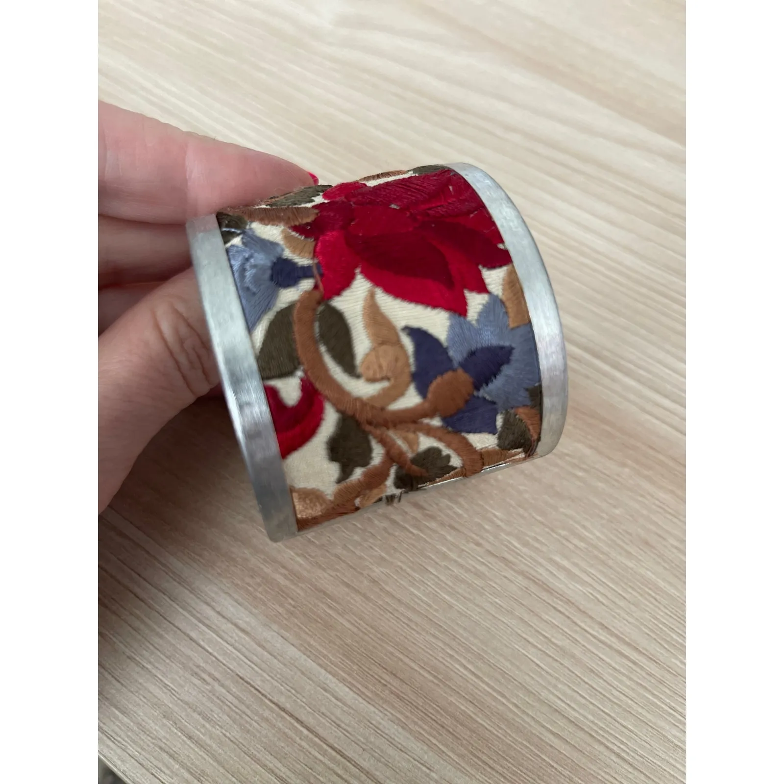 Light Pink Flower Embroidery Cuff Bracelet Red - Image 5