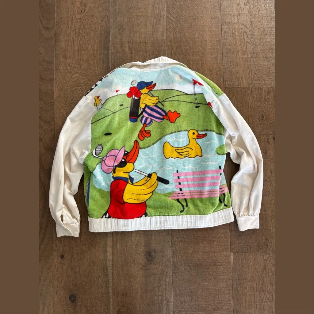 Vintage Pierre Lamonte Jacket by June Sobel golfing ducks Artist terry towel White - Image 2