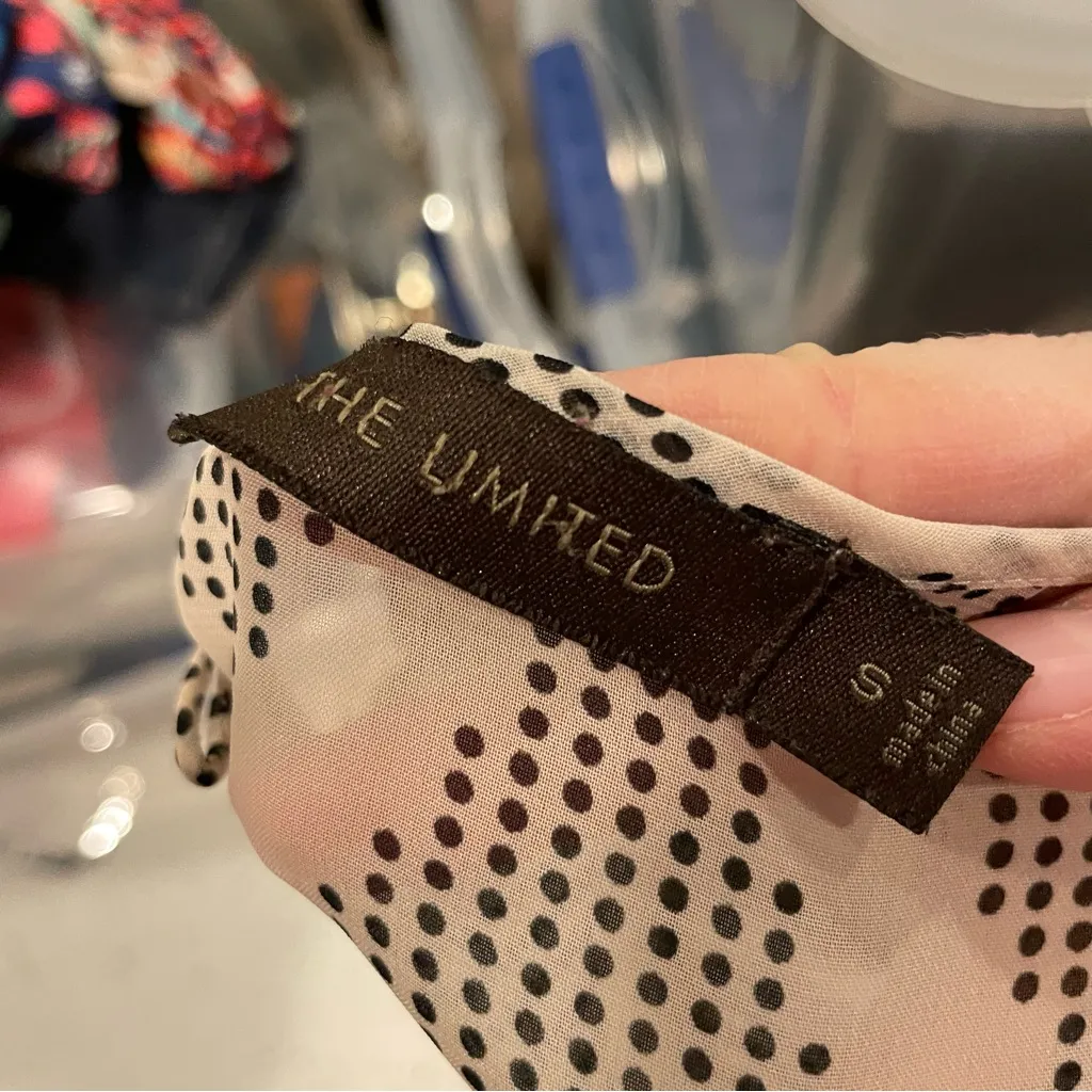 Cute coffee and cream polka dot chevron sheer cut out accent blouse flowy - Image 4