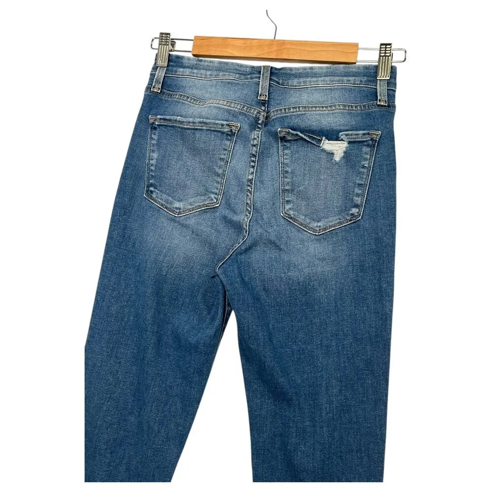 Flying Monkey Jeans Womens 26 Blue High Rise Ankle Flare Distressed Light Wash - Image 6