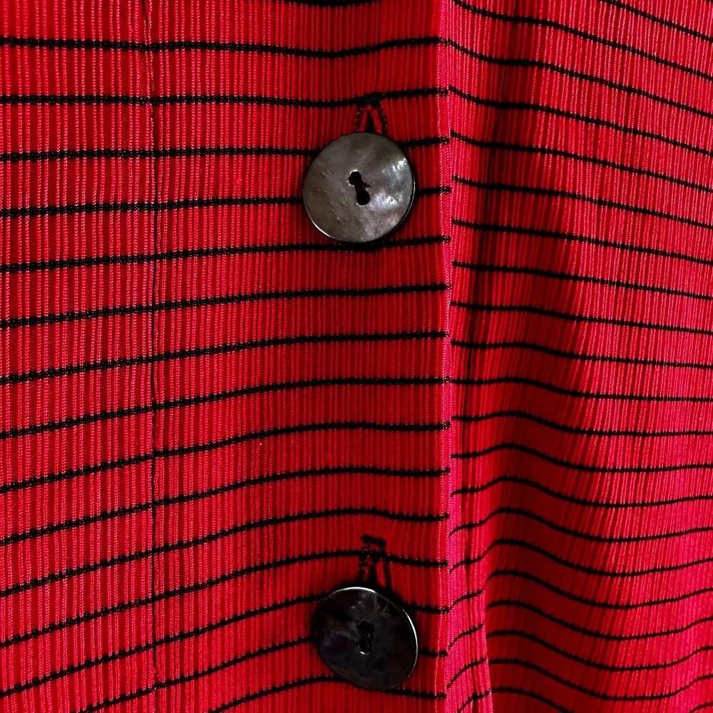 Chico's Travelers Cardigan Slinky Sweater Button Down Striped Red Black 1 M - Image 2