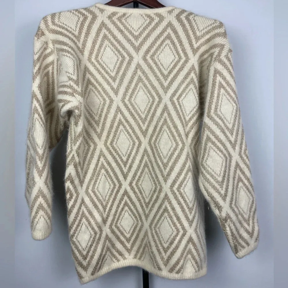 Bullock’s Town & Travel Cream Golden‎ Metallic Diamond Knit Sweater Gold Size L - Image 5