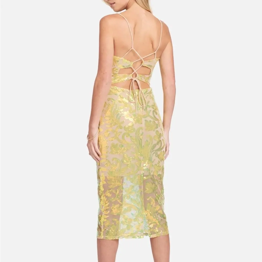 NWT Bebe Sparkle Mesh Midi Dress Lime Gold Sequin Slip Dress Women’s Size XL NEW - Image 8