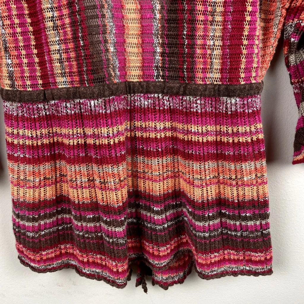 NIC+ZOE Cardigan Sweater Womens L Multicolor Stripe Tie Front 3/4 Sleeve Linen - Image 7