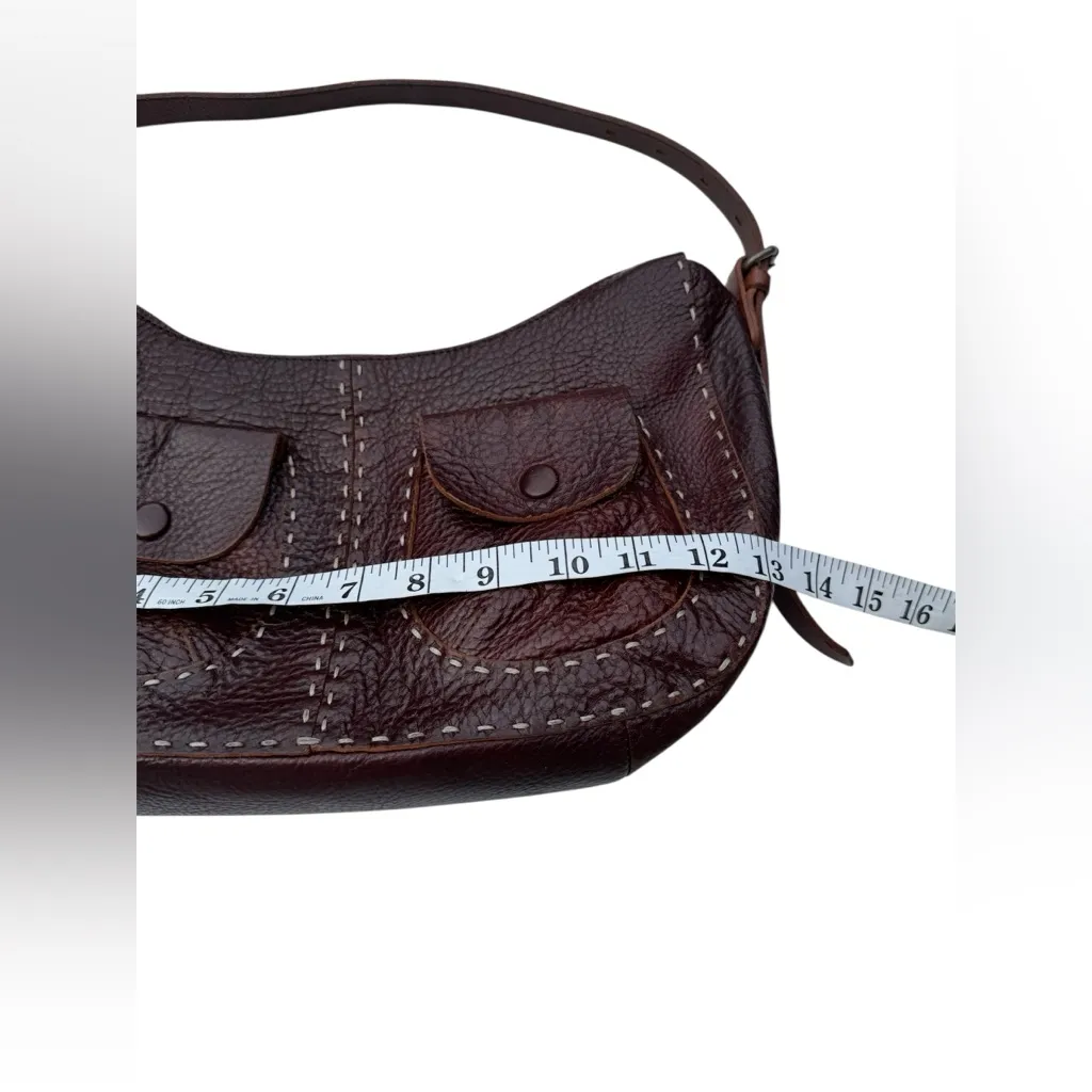 Sundance  Chocolate‎ Brown Distressed Pebbled Leather Hobo Shoulder Bag - Image 9