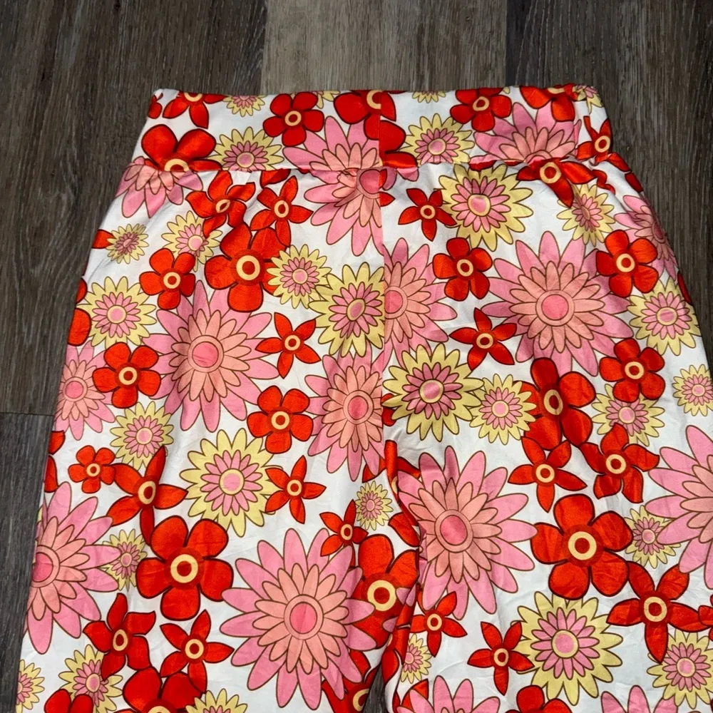 Red & Pink Floral Flare Hippie Pants - Image 6