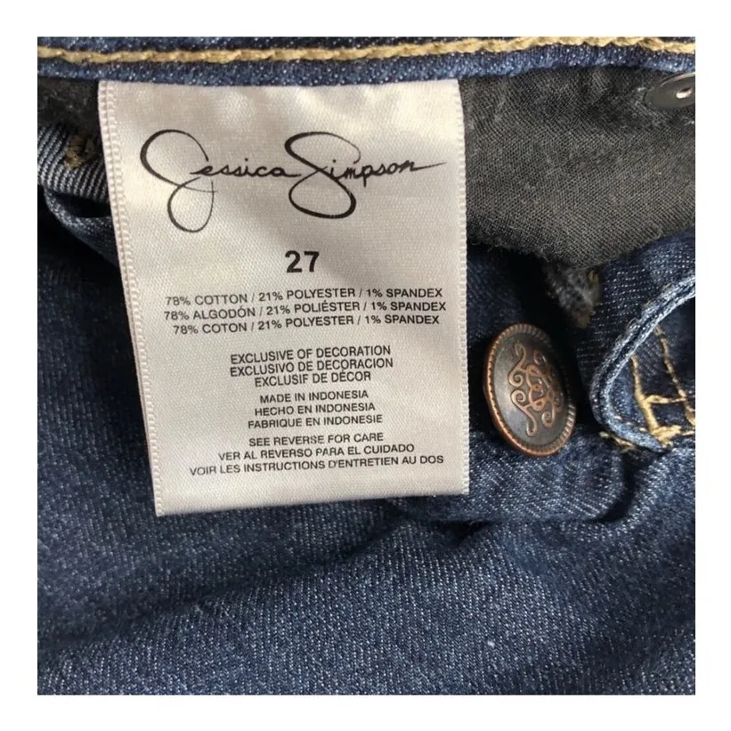 Jessica Simpson High Waist Vintage Denim Shorts Dark Wash Button Fly Size 27 - Image 3