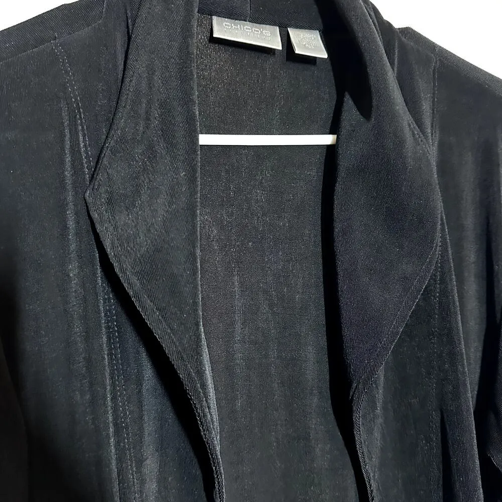 Chico's Travelers Cardigan Slinky Waterfall Sweater Open Front Black 2 Large - Image 2