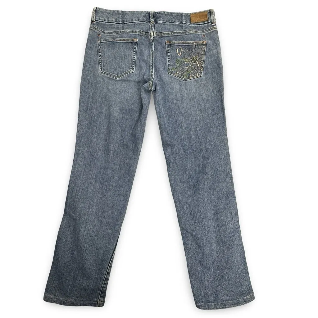 VTG Tommy Hilfiger Jeans Y2K Womens 34x28 Straight Floral Embroidered Blue Denim - Image 3