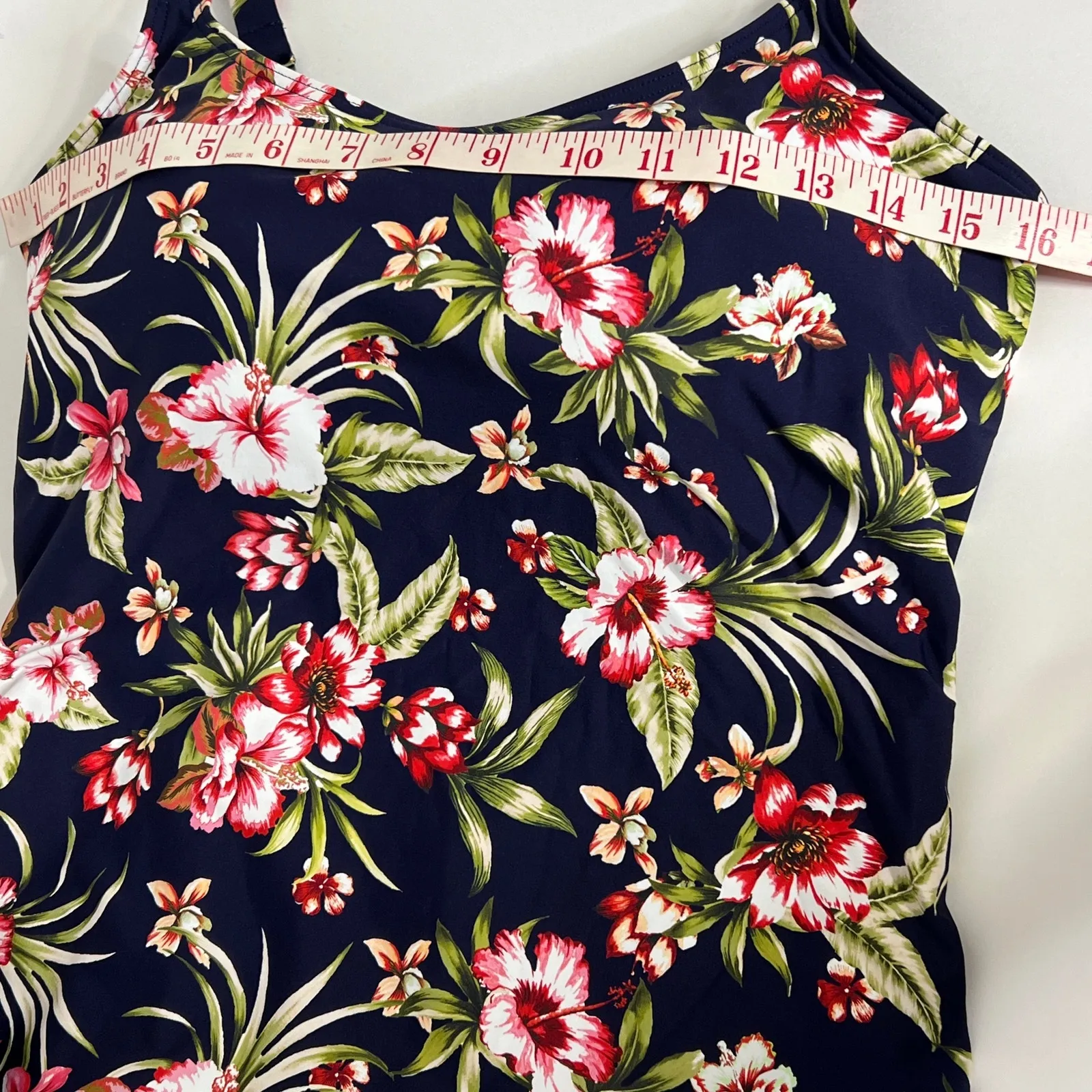 Birdsong Tankini Swim Top 32H Underwire Skirt Bottoms Medium Blue Floral - Image 5