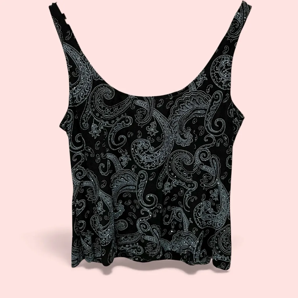 Vintage 90s sparkle swirl slinky scoop neck tank top cami jersey knit holiday - Image 2