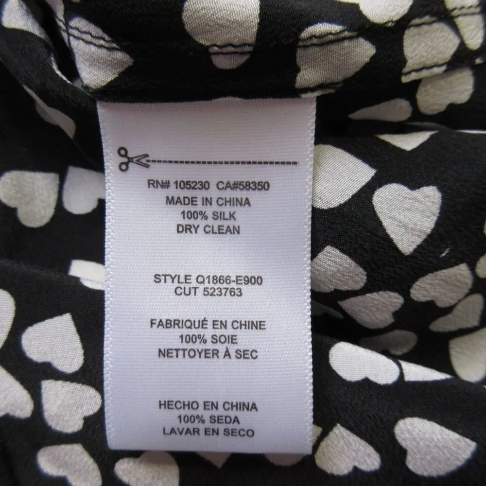 NWT Equipment Essential in Black White Heart Silk Button Down Shirt XS $278 - Image 3