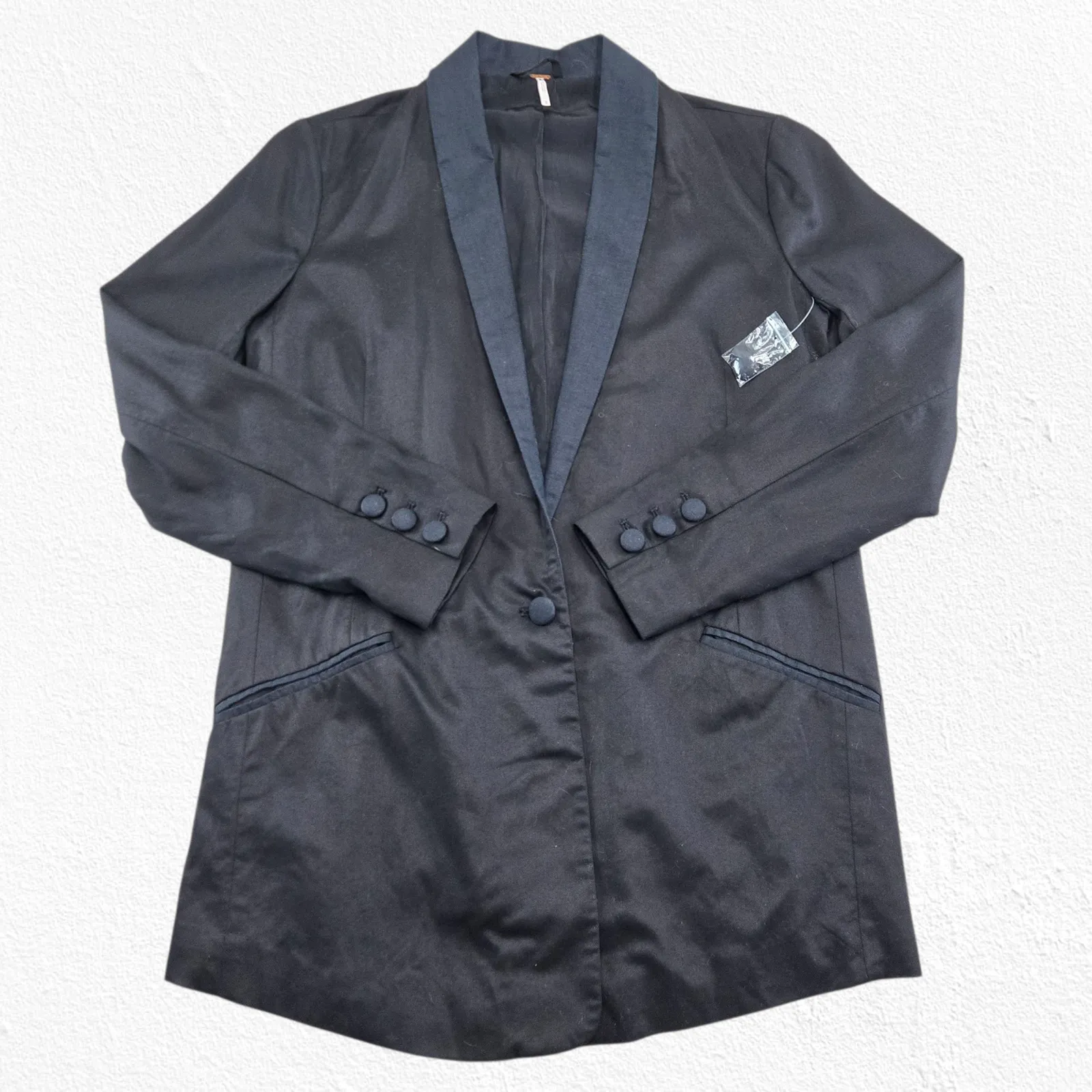 Free People Black Tencel Linen Blend Single Button Blazer Jacket Size Medium - Image 2