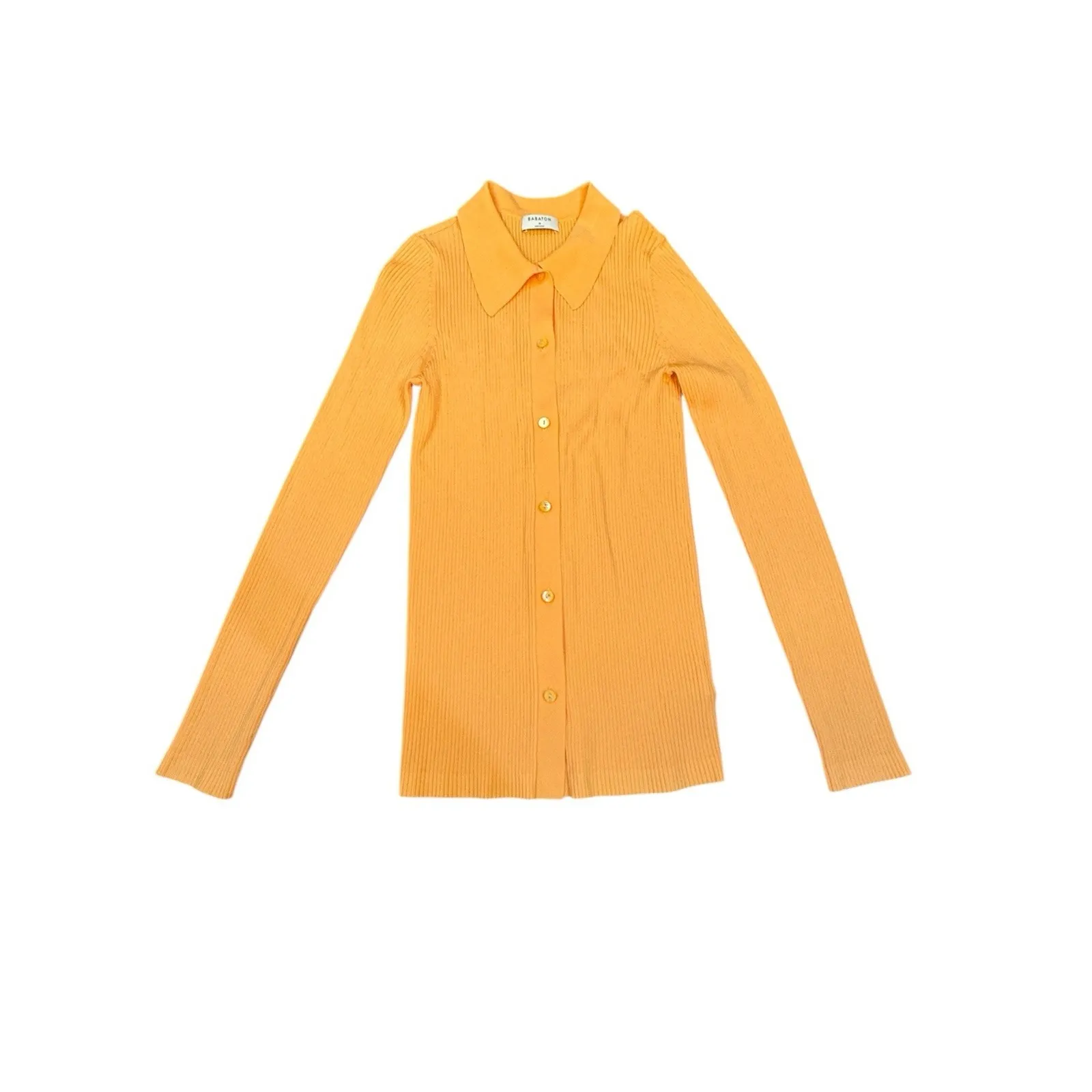 Aritzia Babaton Ribbed Long Sleeve Collared Peach Button Down Sculpt Stretch - Image 10