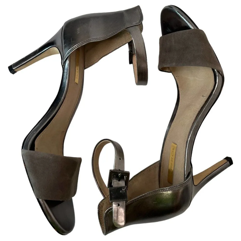 Louise Et Cie Shoes Womens 7.5 Ankle Strap Lo Olive Chrome Metallic Heels Silver - Image 12