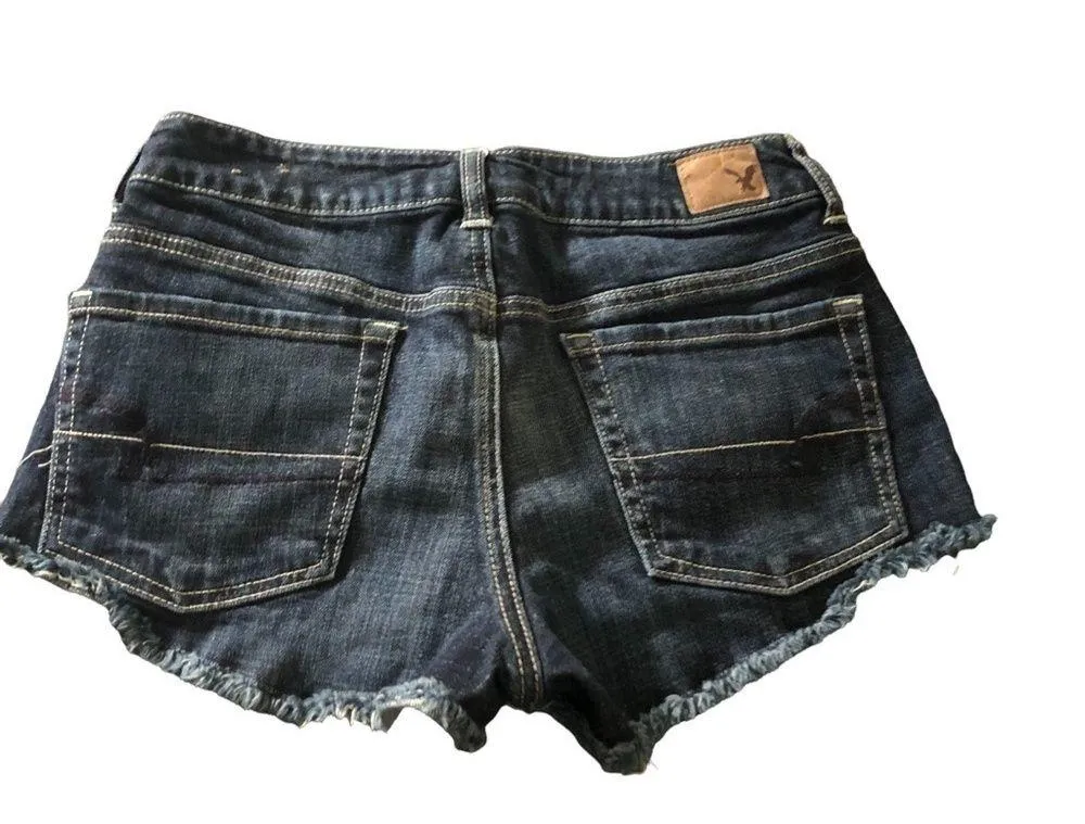 American Eagle Stretch Fringe Denim Jean Cut Offs Dark Wash 6X2” Spring Summer - Image 2