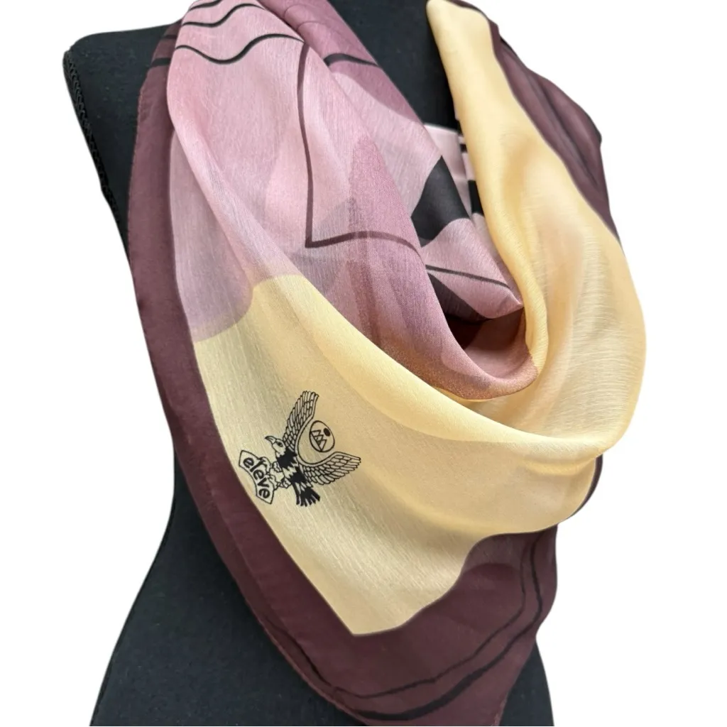 Vintage Eleve Abstract Botanical Silk Scarf Brown Mauve Yellow Square 34” Purple - Image 4