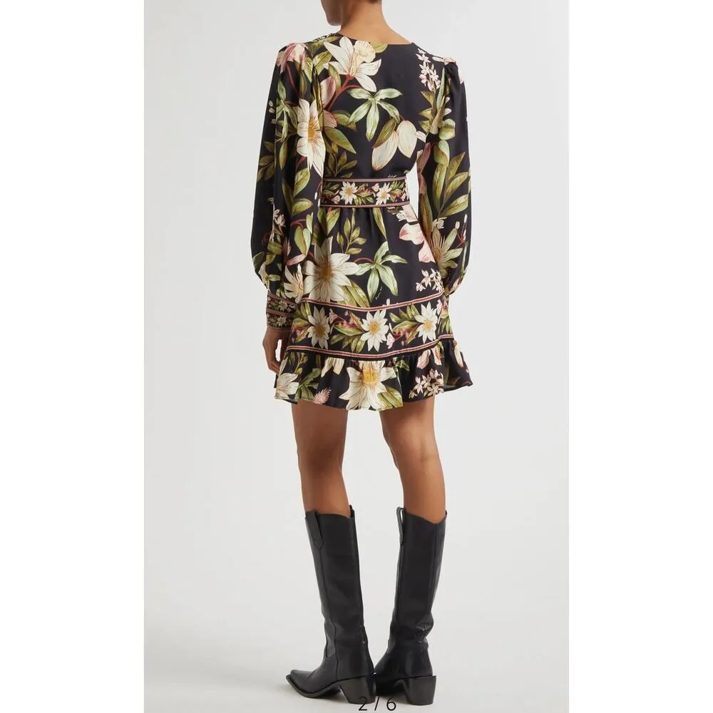Farm Rio Black Surreal Flowers Long Sleeve Mini Dress size small (New) - Image 2