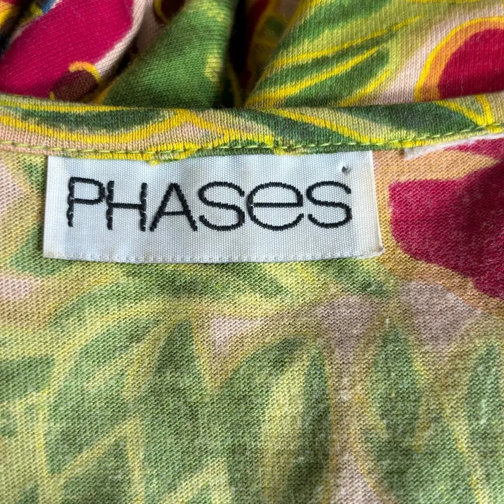 Vintage 90s Phases Tropical Parrot Floral Print Dress Beaded Detail Button Slit Green Size 2X - Image 6