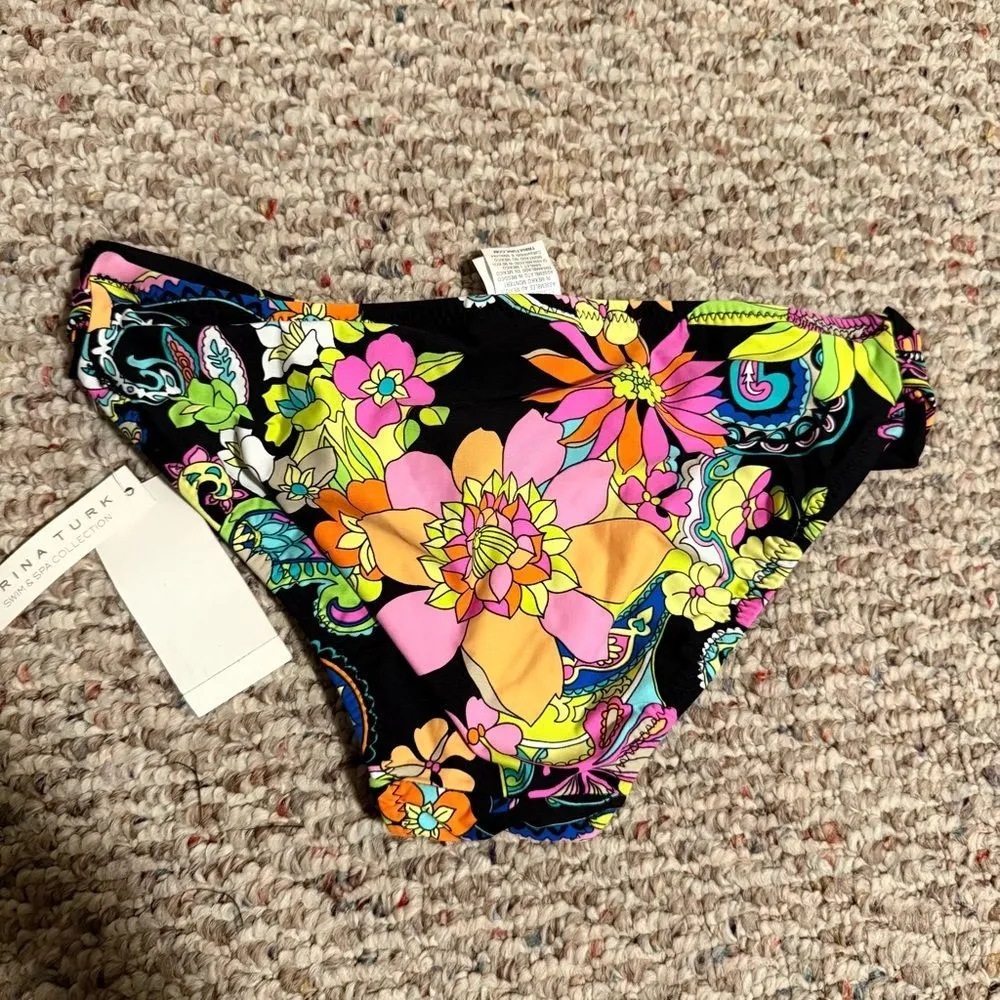 NWT Trina Turk Monaco Shirred Bikini Black Multi- Size 4 - Image 9