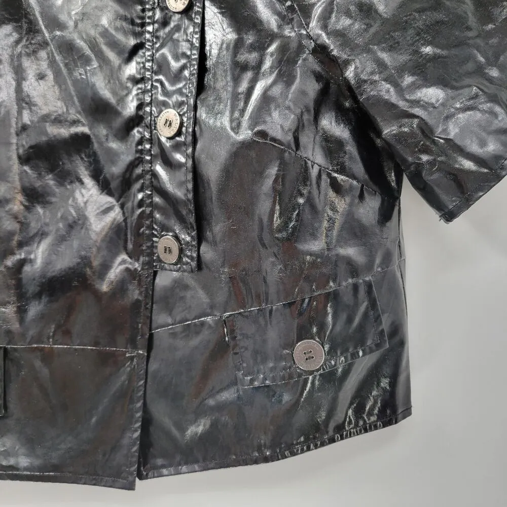 Walter Baker Shirt Womens 8 Black Faux Leather Buttons Asymmetrical Cropped - Image 13