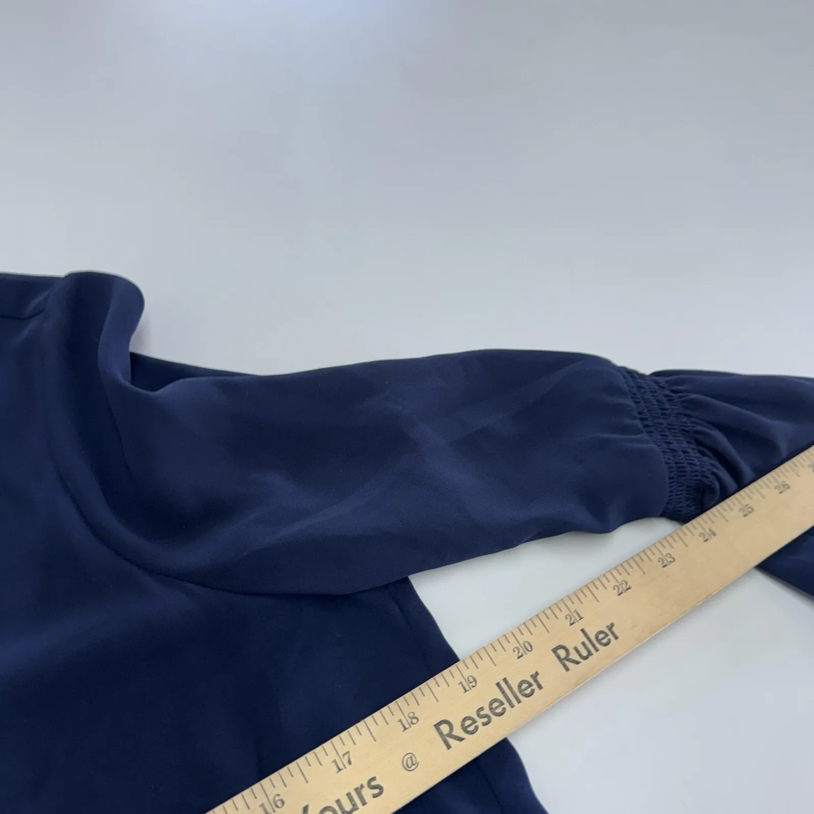 Pleione Blouse Womens Small Navy Blue Bell‎ Sleeve Pullover Top Polyester Ruffle - Image 7