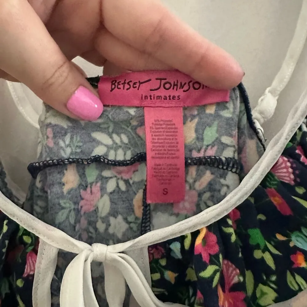 Betsey Johnson Retro Floral Mini Slip Dress Navy Bow - Image 4