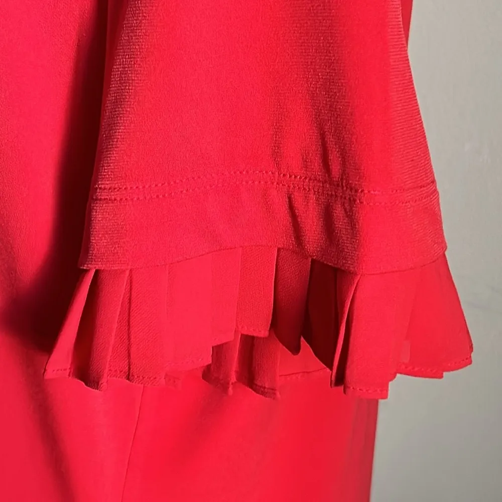 Michael Kors Women’s Short Ruffle Sleeve Pull On Stretch Red Midi Shirt Dress - Image 4