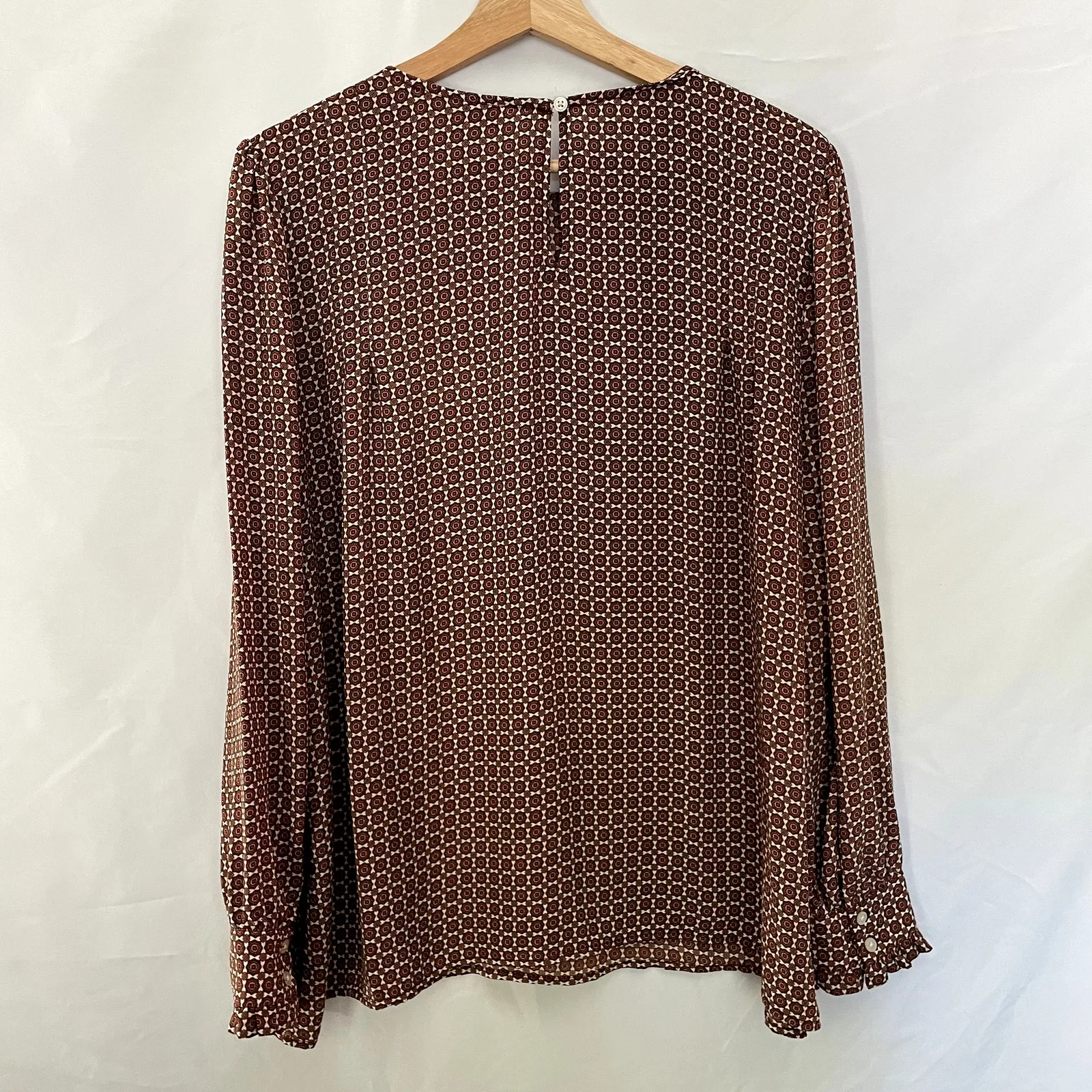 Ann Taylor LOFT brown vintage high neck long sleeved blouse women's size XL - Image 7