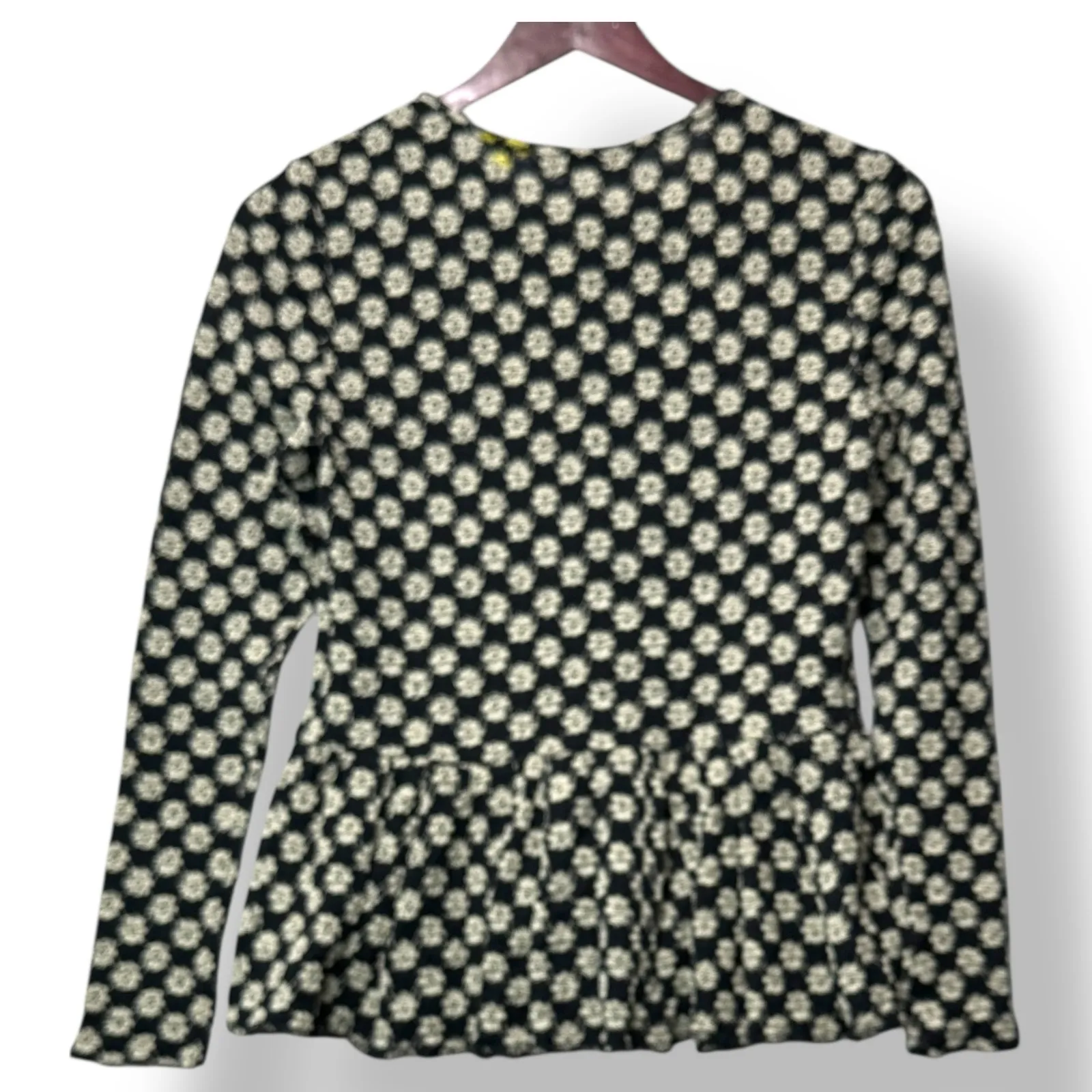 Rebecca Taylor Women Lace Flower Textured Top S Black Floral Peplum Cottagecore - Image 4